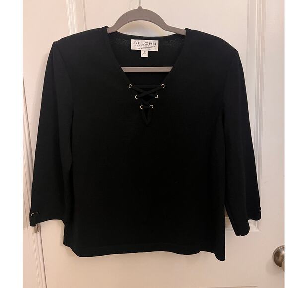 Vtg Y2K St. John Collection Women´s Black V-Neck 3/4...